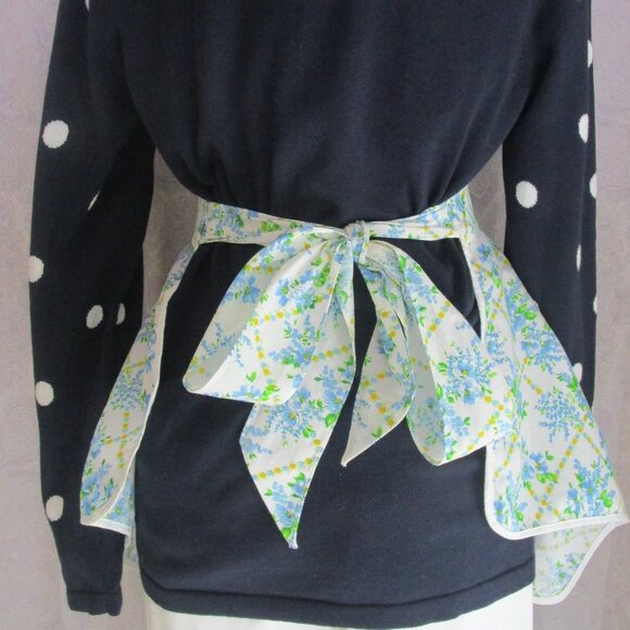 Vintage 50s 60s Cottagecore Handmade Cotton Lace Floral Print  Apron Light Blue - Picture 6 of 9